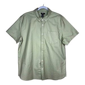 NEW Forever 21 Sage Cotton Woven Button Front Short Sleeve Shirt Size L